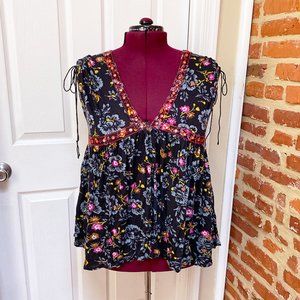 Free People Escapades Floral Boho Mirrored Top